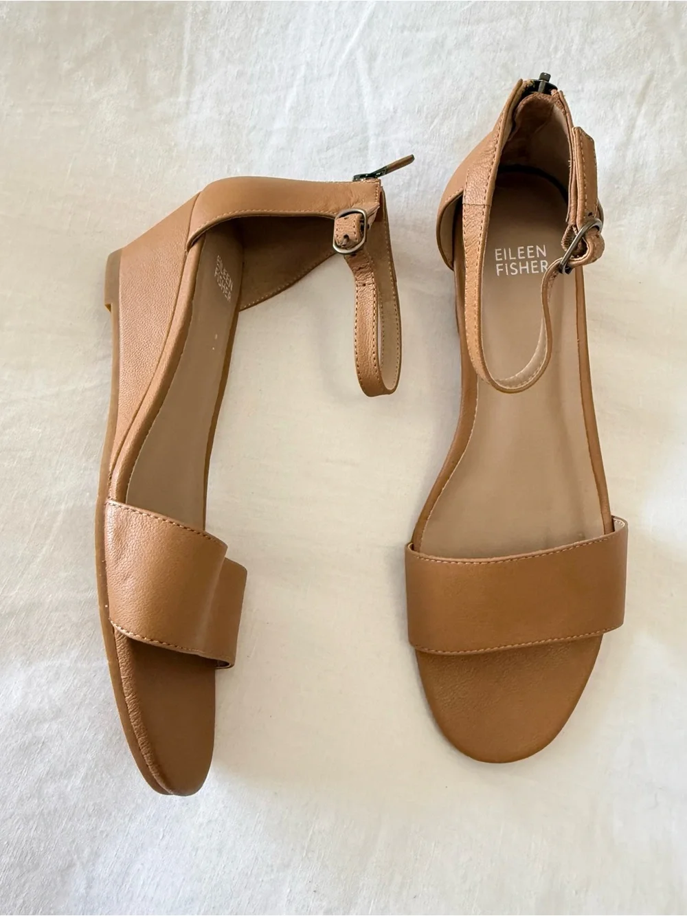 Eileen Fisher | Women's 9.5 | Mara Ankle Tumbled Honey Leather Wedge Sandal